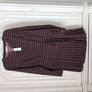 LOFT Burgundy Floral and Bow Print Dress